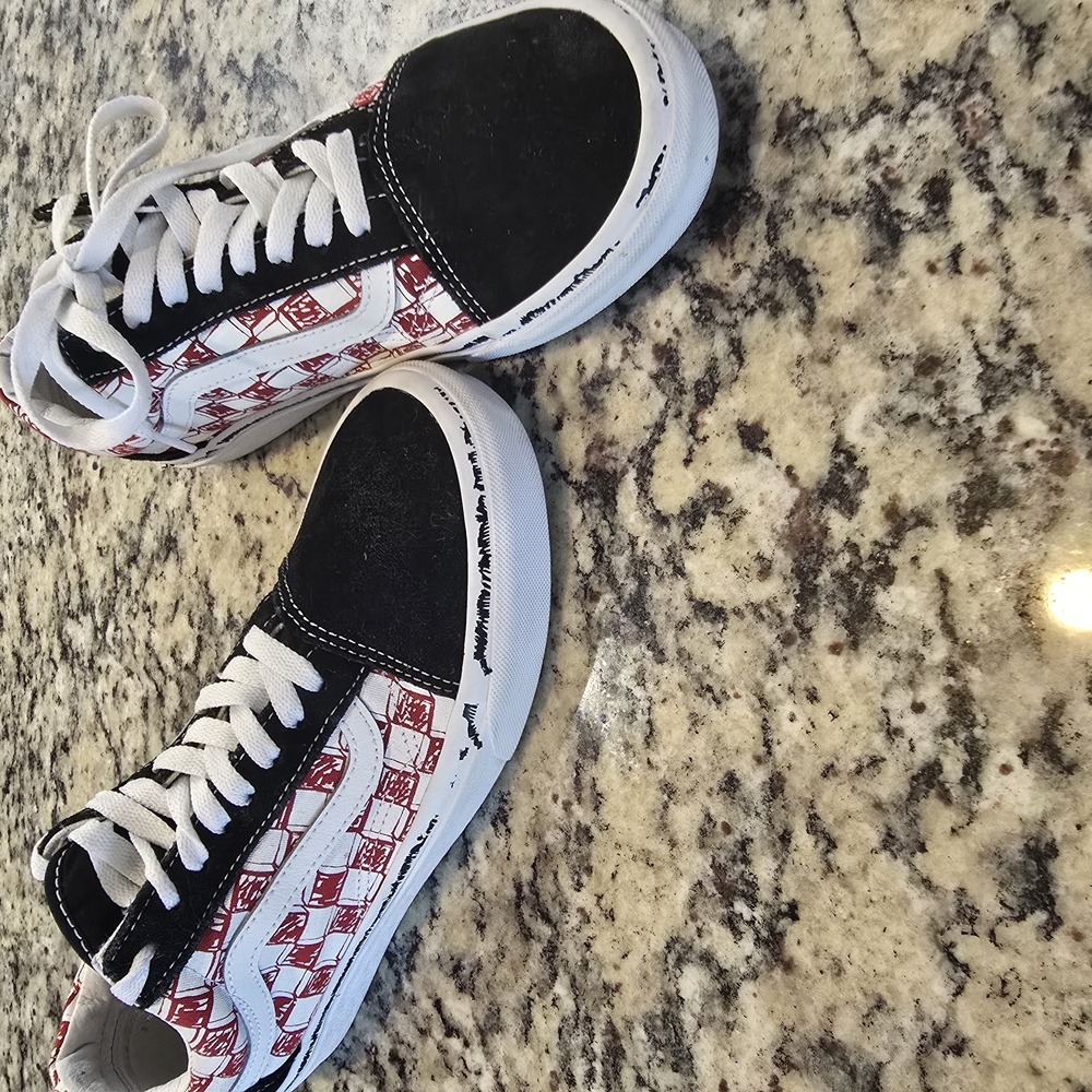 Black With Red & White Checkered Vans